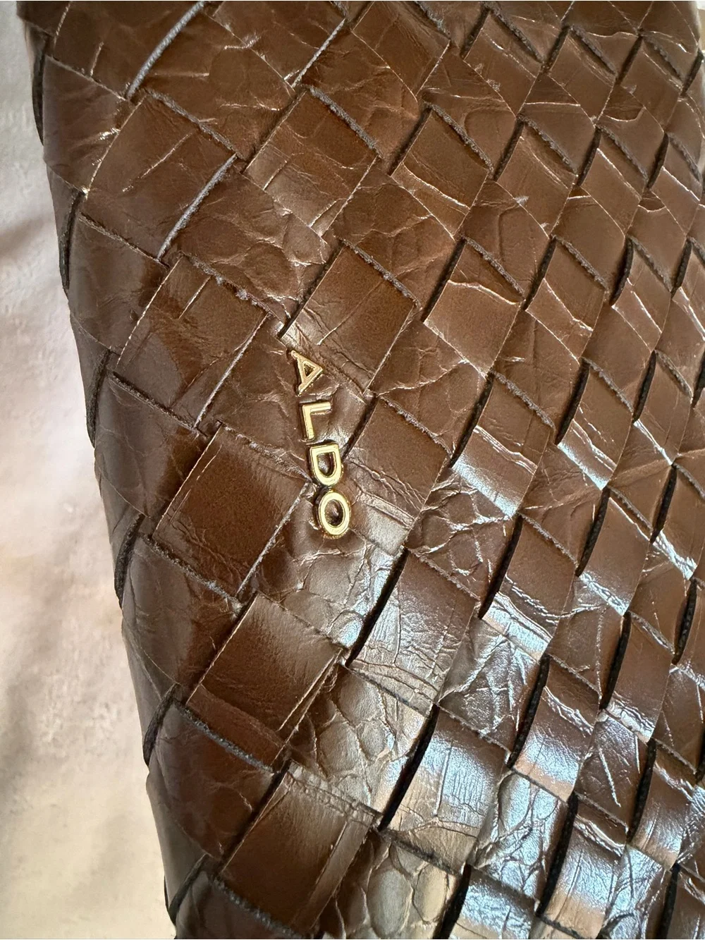 Aldo Brown Woven Leather Clutch with Gold-Tone Turn Lock